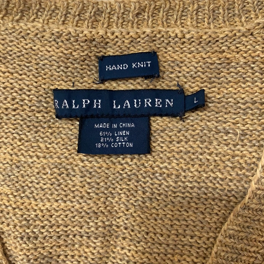 Ralph Lauren Tan Southwestern V-Neck Knit Vest with Red & Olive Motif - Picture 2 of 10